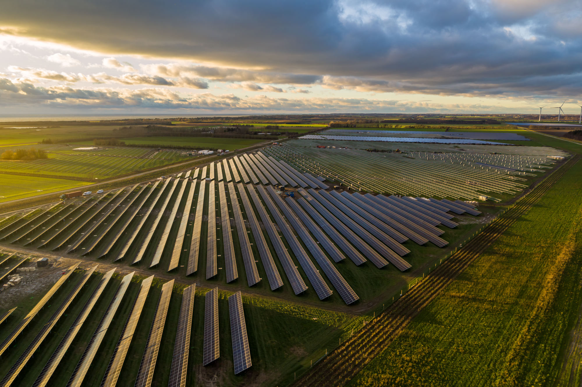 Rows of solar panels at the Rødby Fjord solar farm in Denmark in 2022.